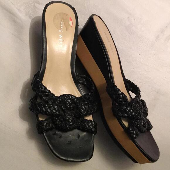 Nine West black wedge slide on sandal shoe 7.5 - Picture 8 of 8